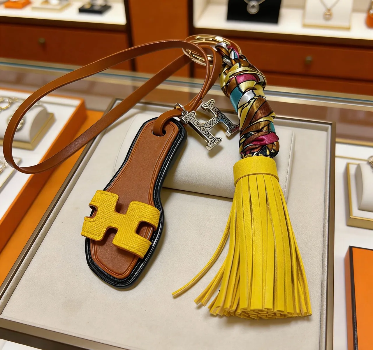 Hermès Oran Sandalias Casuales de Cuero Amarillo Marrón Correa en Forma de H y Borla 4