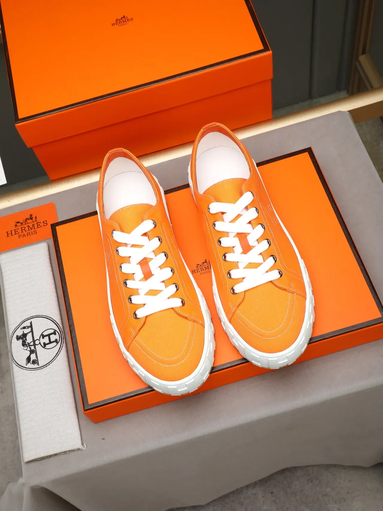 Hermès Orange Canvas H-Motif Low-Top Sneakers 2