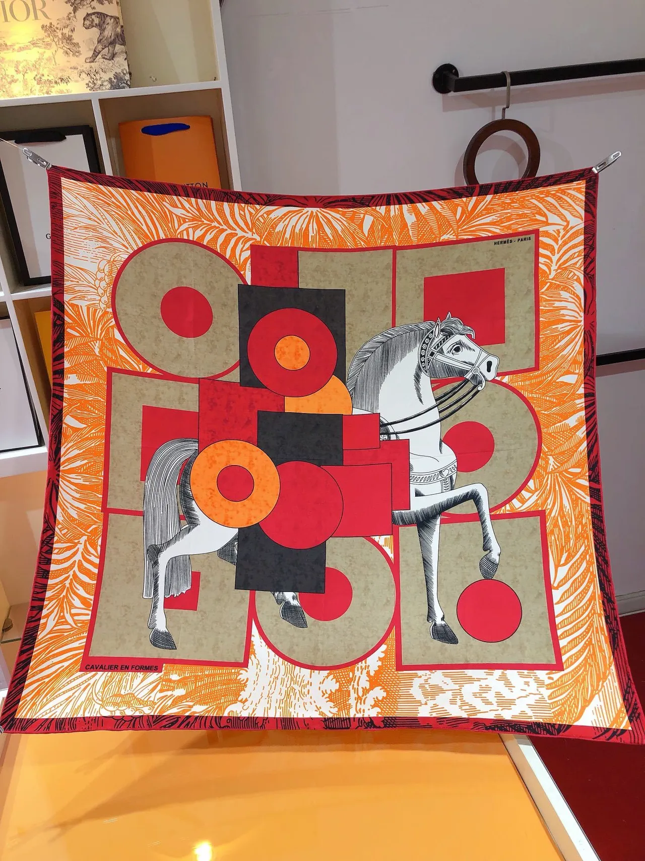 Hermès Orange Red Square Bold Graphic Print Silk Scarf 4