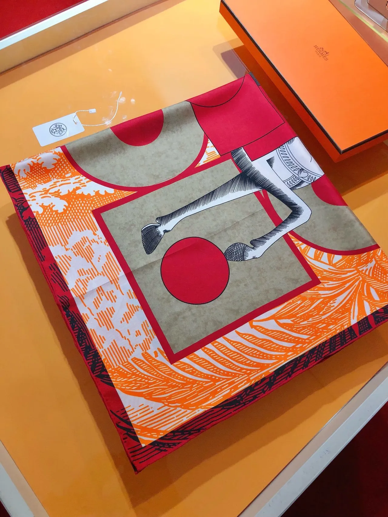 Hermès Orange Red Square Bold Graphic Print Silk Scarf 5