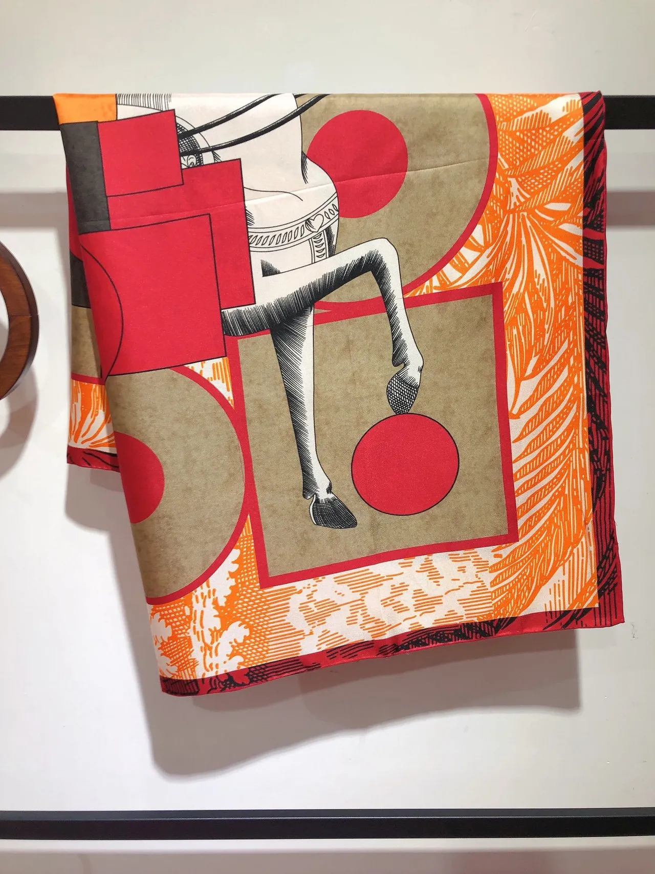 Hermès Orange Red Square Bold Graphic Print Silk Scarf 6