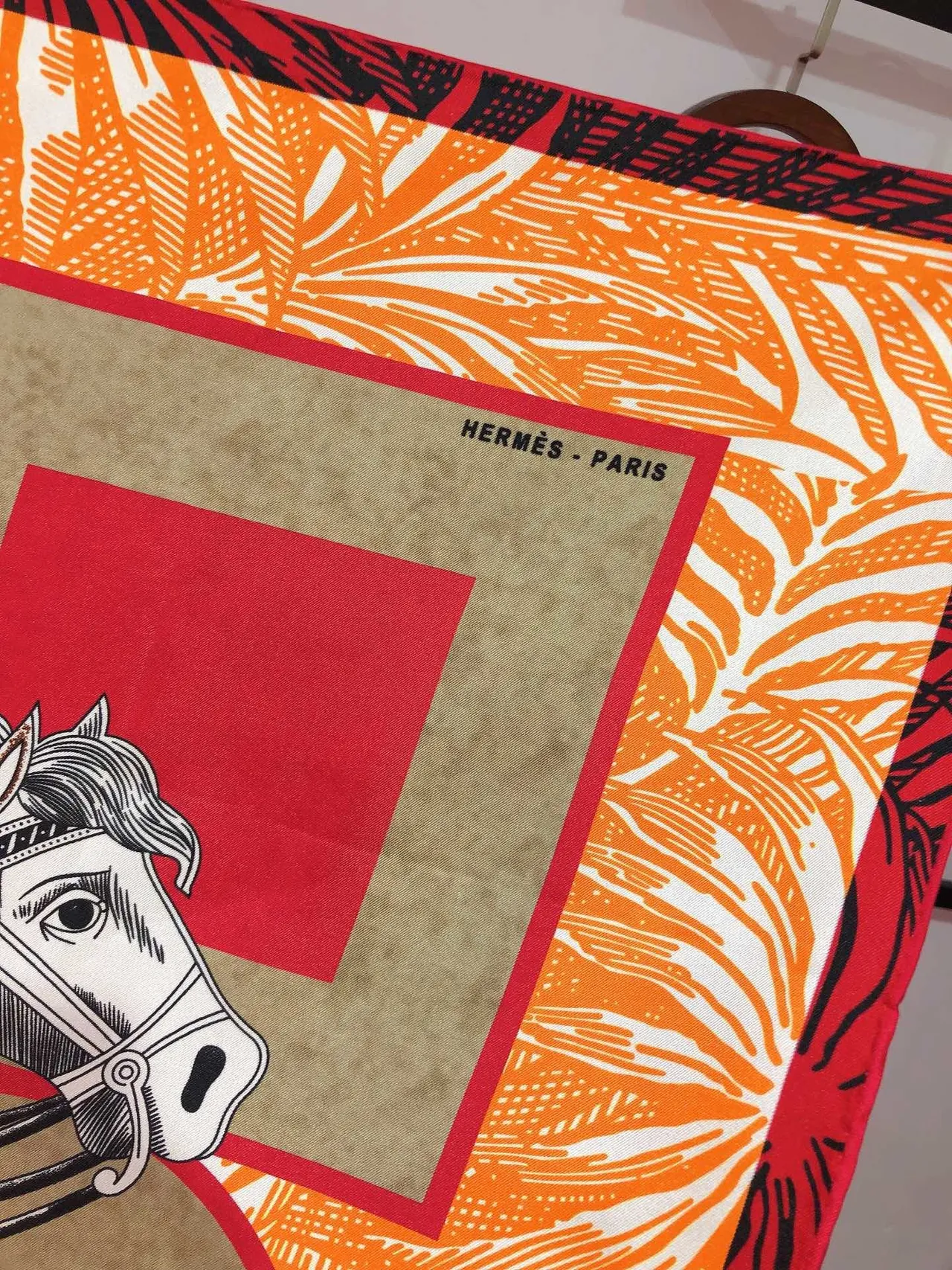 Hermès Orange Red Square Bold Graphic Print Silk Scarf 7