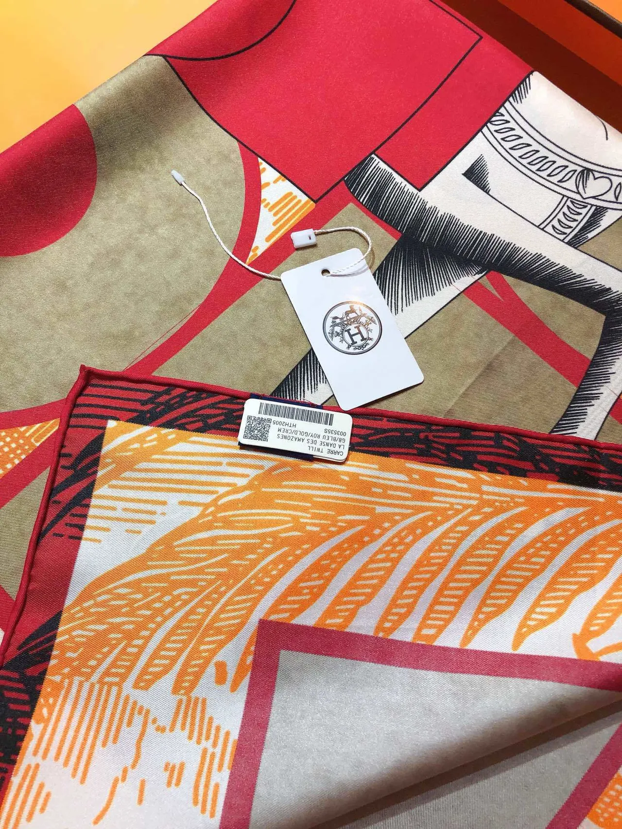 Hermès Orange Red Square Bold Graphic Print Silk Scarf 8