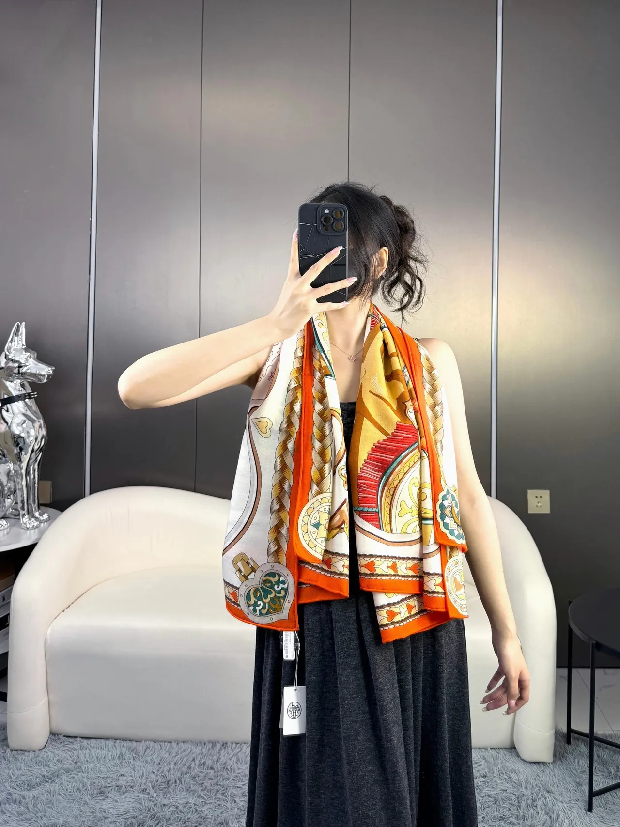 Hermès Printed Medallion and Braided Rope Silk Scarf 4