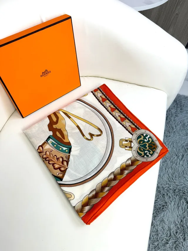 Hermès Printed Medallion and Braided Rope Silk Scarf 7