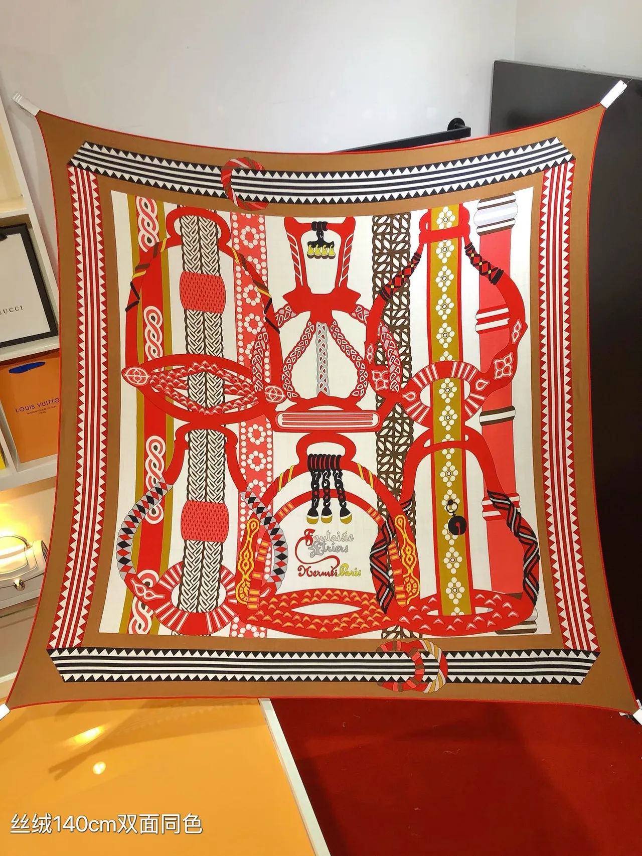 Hermès Red Multicolor Square Bold Geometric And Polka-Dot Print Silk Scarf 4