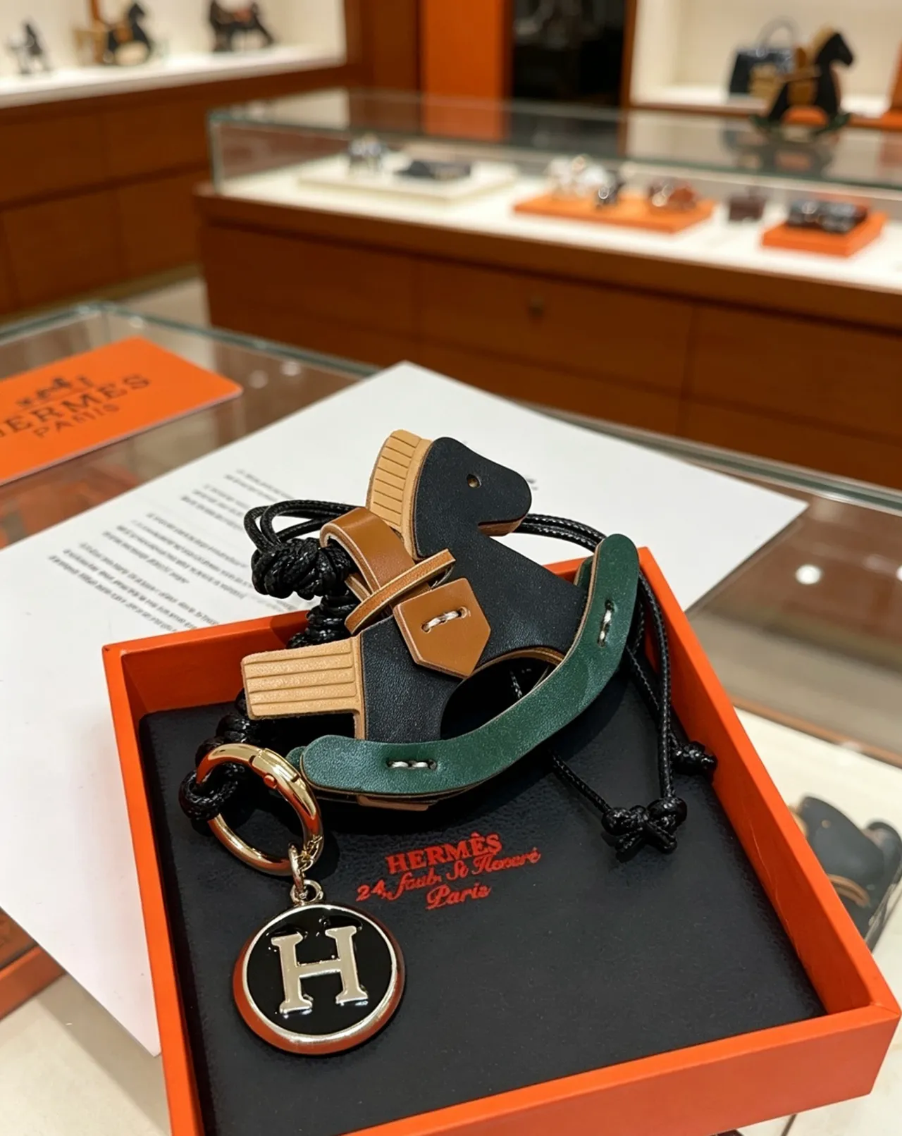 Hermès Rocker Horse Black Green Rocking Silhouette Multi-Tone Leather Crossbody Bag 4