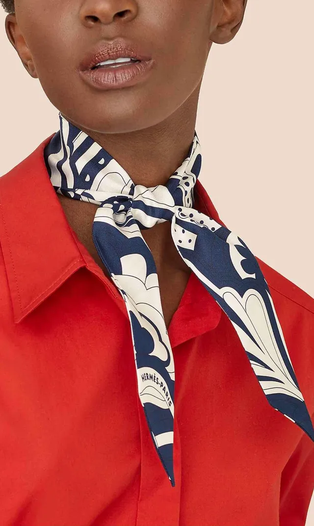 Hermès Twilly 'Rainbow of Fubao Avenue' Lenço de seda navy e branco 9