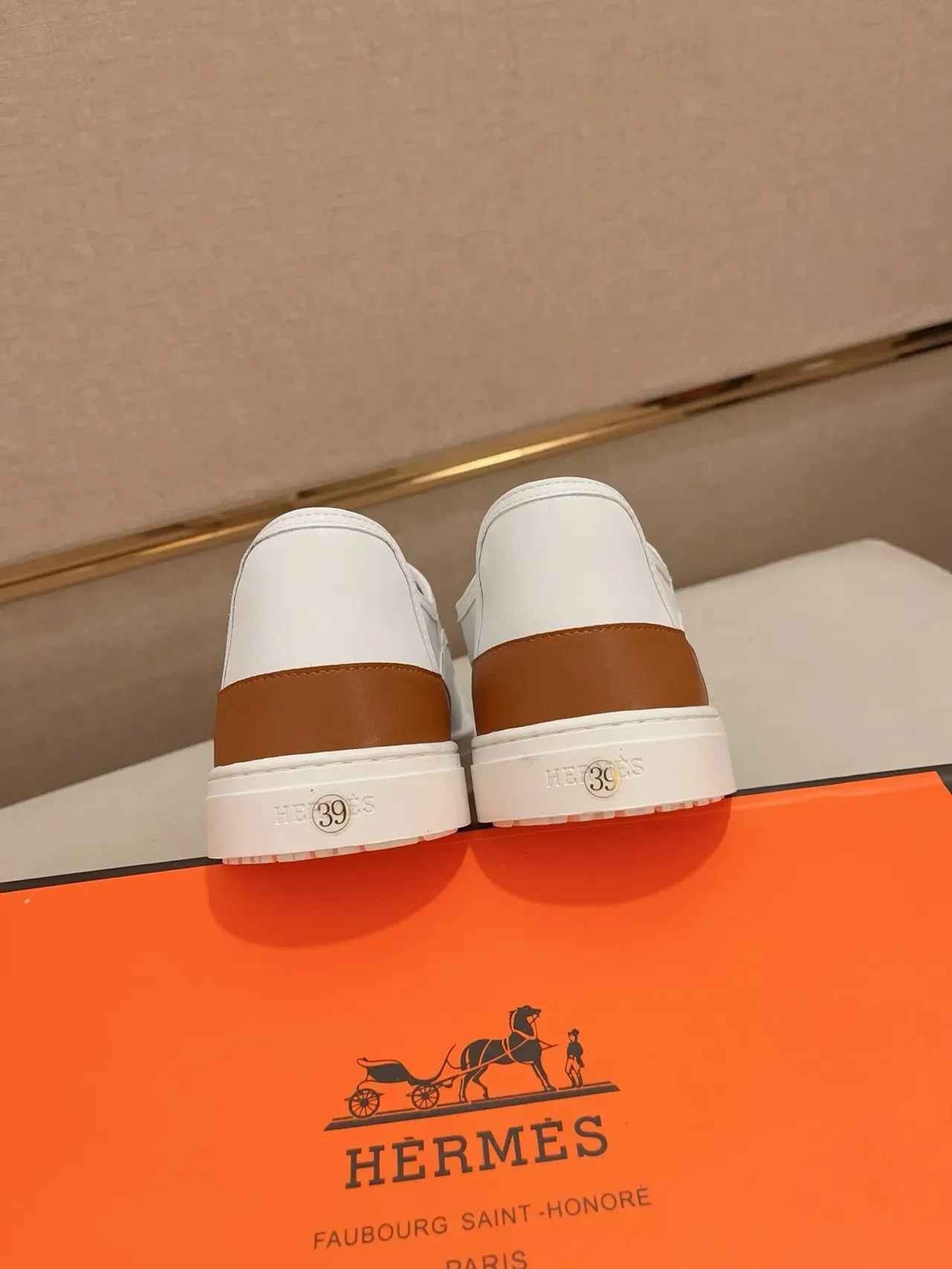 Hermès White and Tan Leather Low-Top Lifestyle Sneaker 3