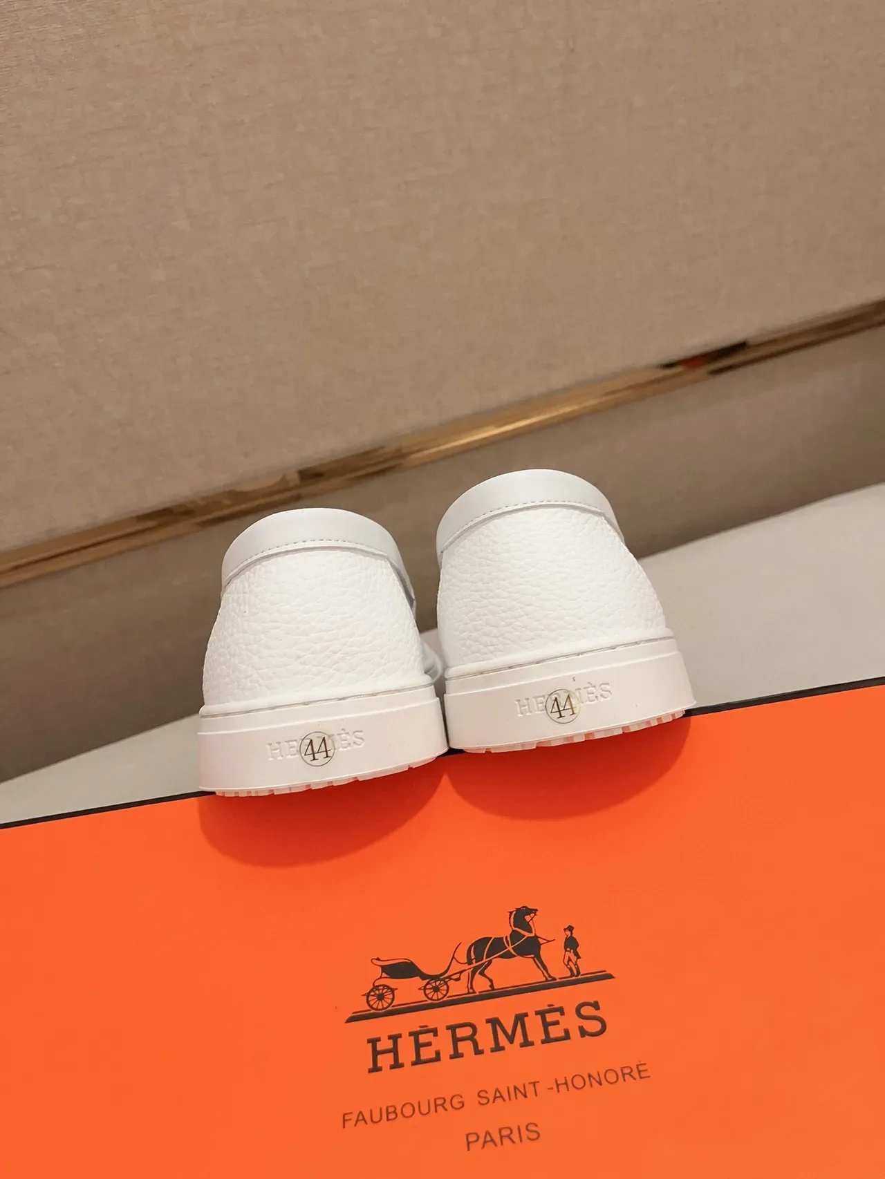 Hermès White Pebbled Leather Strap Loafer 3