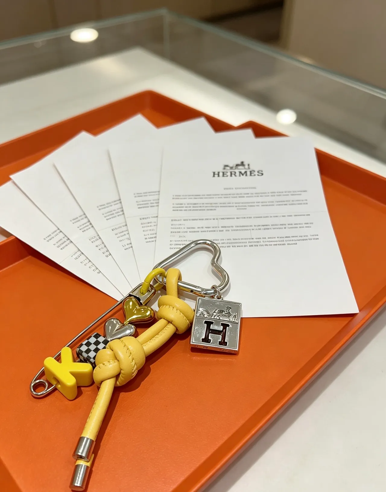 Hermès Yellow Silver Knot-Tied Leather Cord Multi-Charm Assembly Bracelet 5