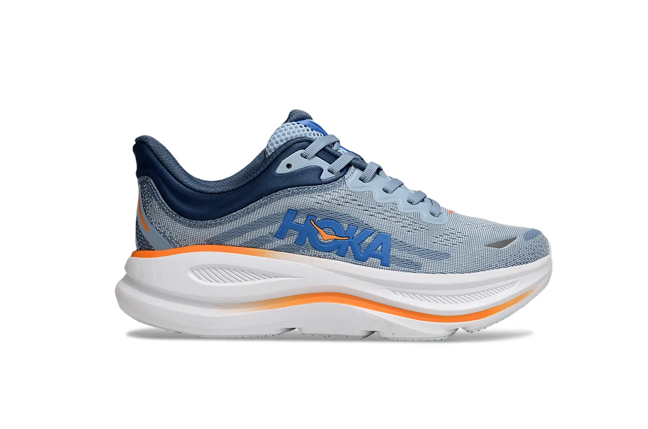 Hoka Azul Marinho Malla Engenhada Superior Solado Médio Branco Grosso Tênis de Corrida 2