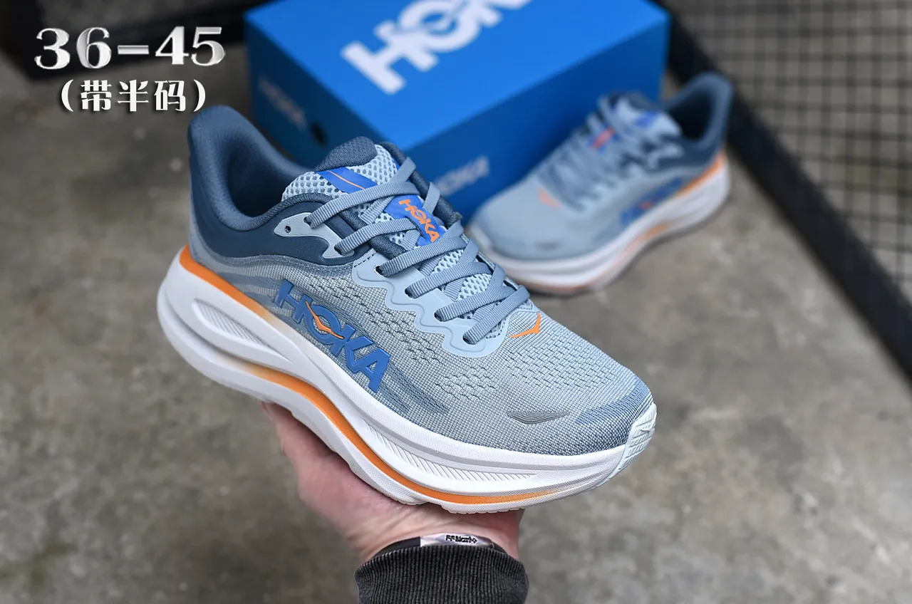 Hoka Azul Marinho Malla Engenhada Superior Solado Médio Branco Grosso Tênis de Corrida 3