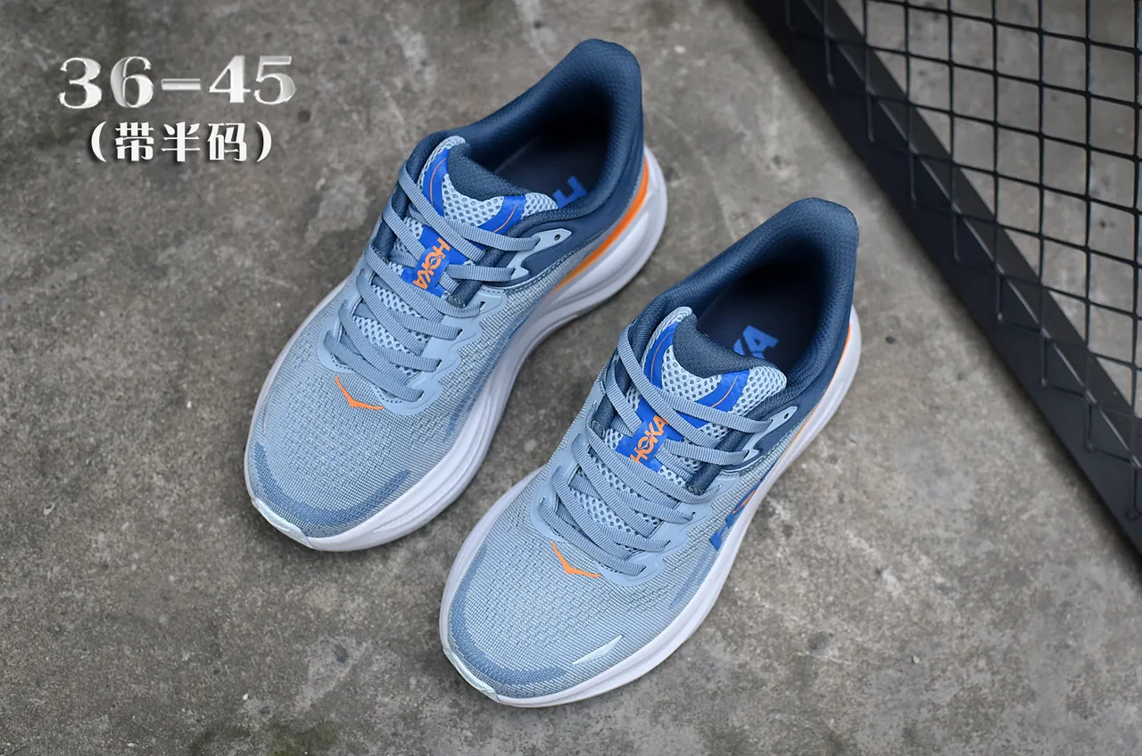 Hoka Azul Marinho Malla Engenhada Superior Solado Médio Branco Grosso Tênis de Corrida 4