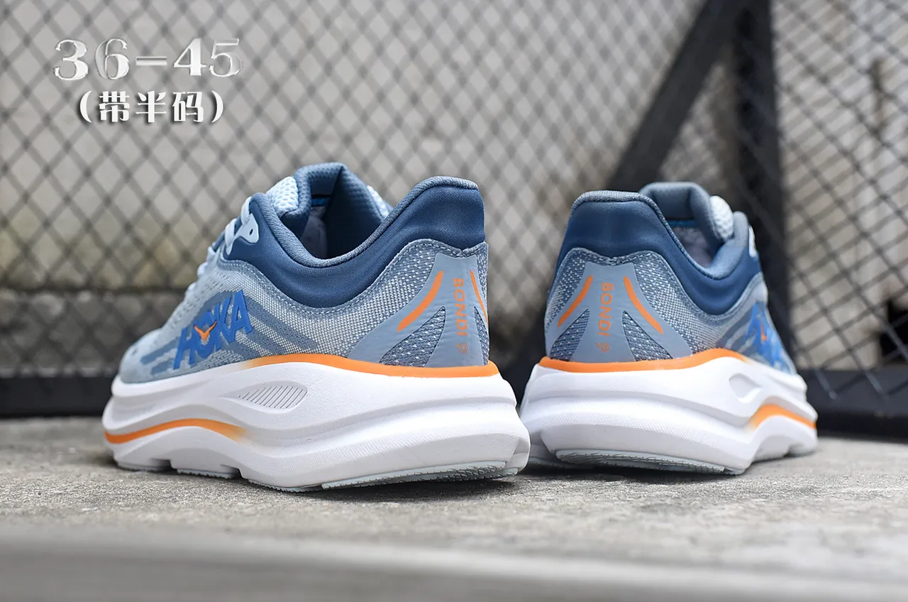 Hoka Azul Marinho Malla Engenhada Superior Solado Médio Branco Grosso Tênis de Corrida 6