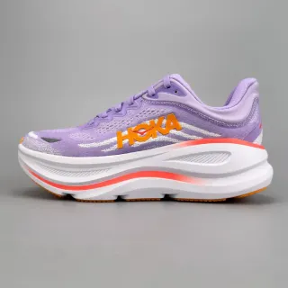 Hoka Purple Orange Engineered Knit Upper Thick Layered Midsole Running Shoes