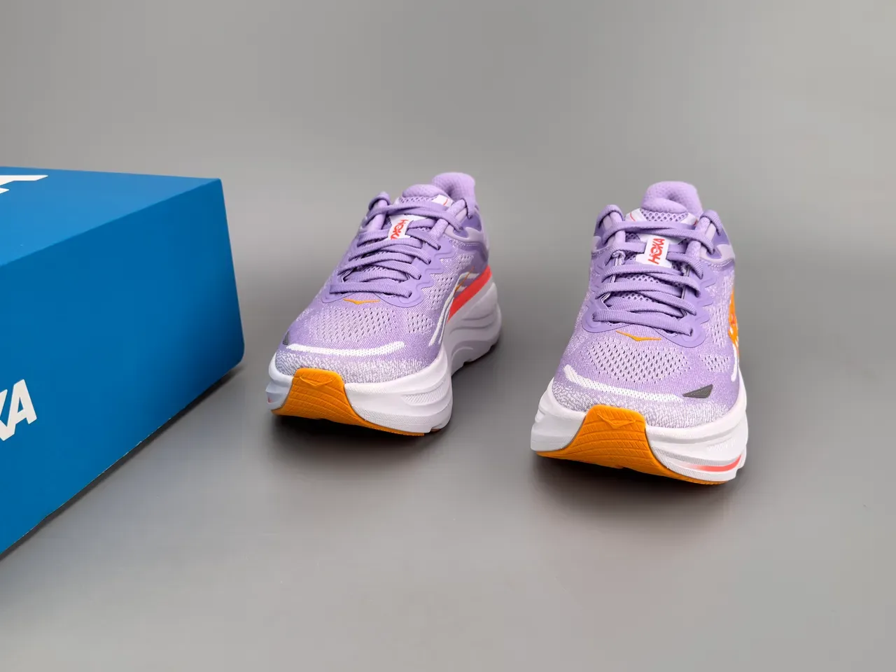 Hoka Purple Orange Engineered Knit Upper Thick Layered Midsole Running Shoes 3