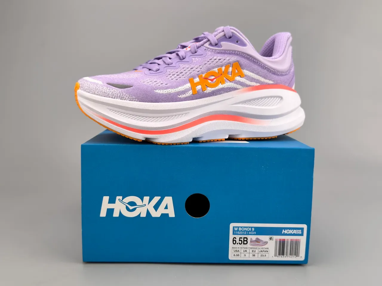Hoka Purple Orange Engineered Knit Upper Thick Layered Midsole Running Shoes 4