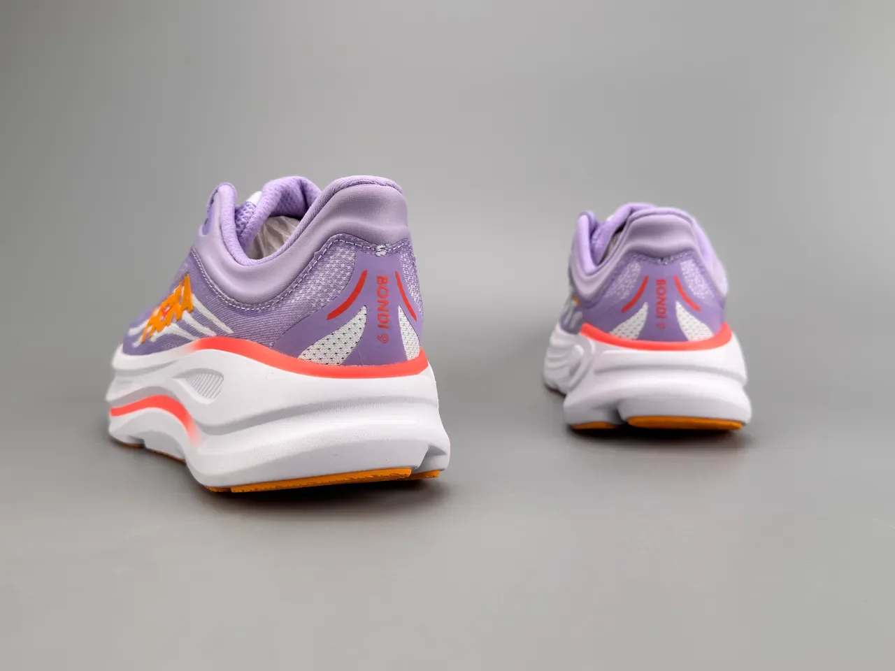 Hoka Purple Orange Engineered Knit Upper Thick Layered Midsole Running Shoes 6