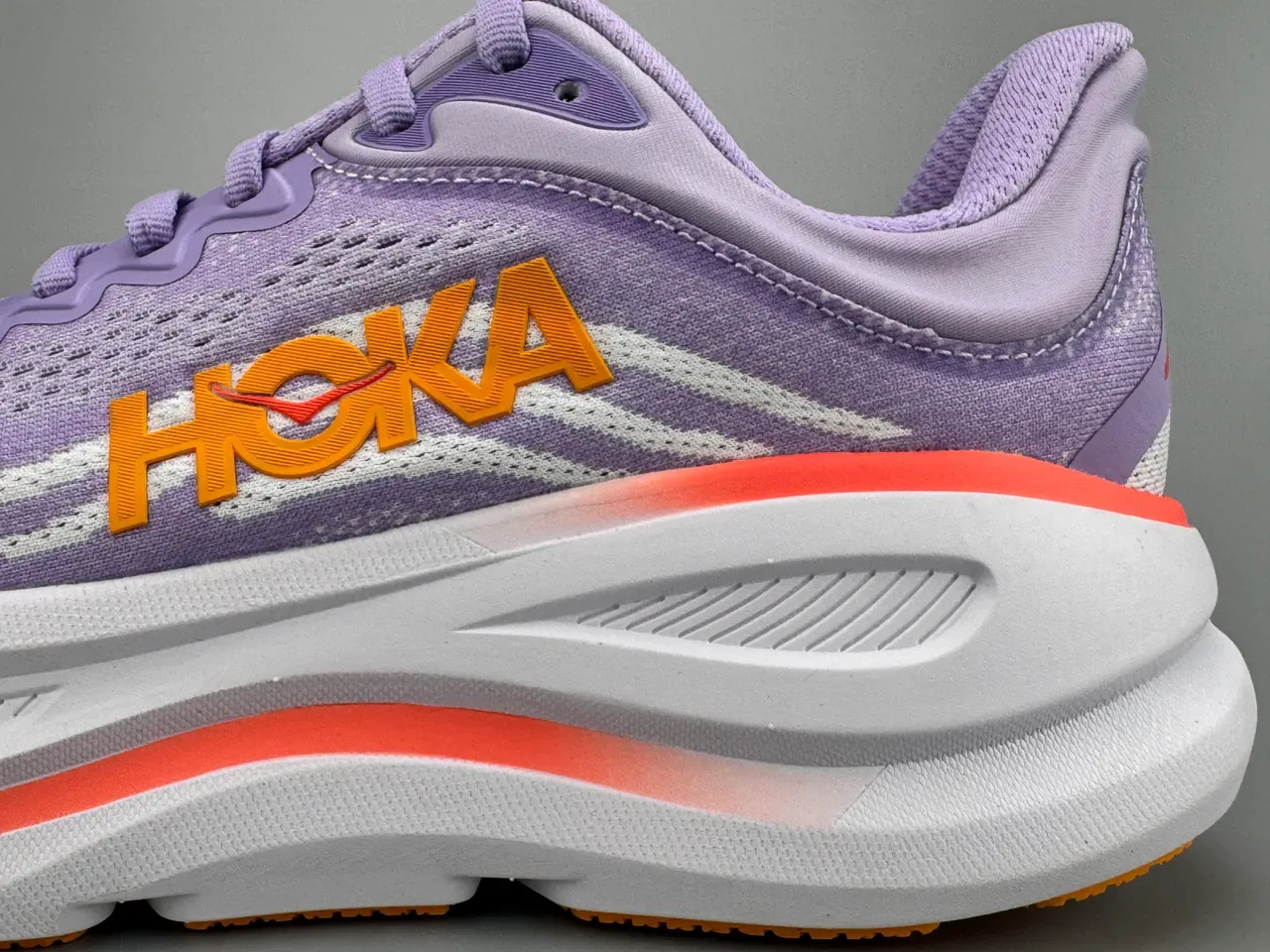 Hoka Purple Orange Engineered Knit Upper Thick Layered Midsole Running Shoes 7