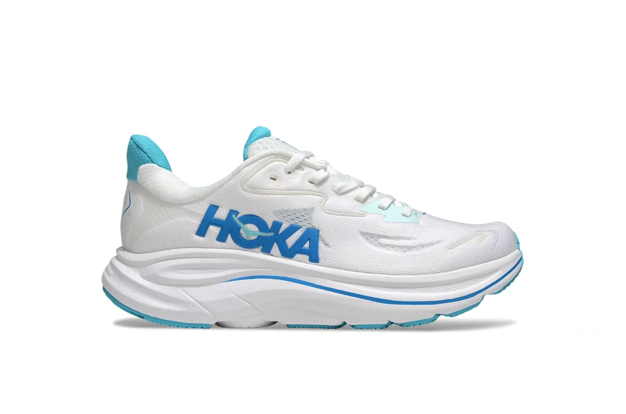 Hoka branco azul ingenieril knit upper esculpido sola média running tênis 2