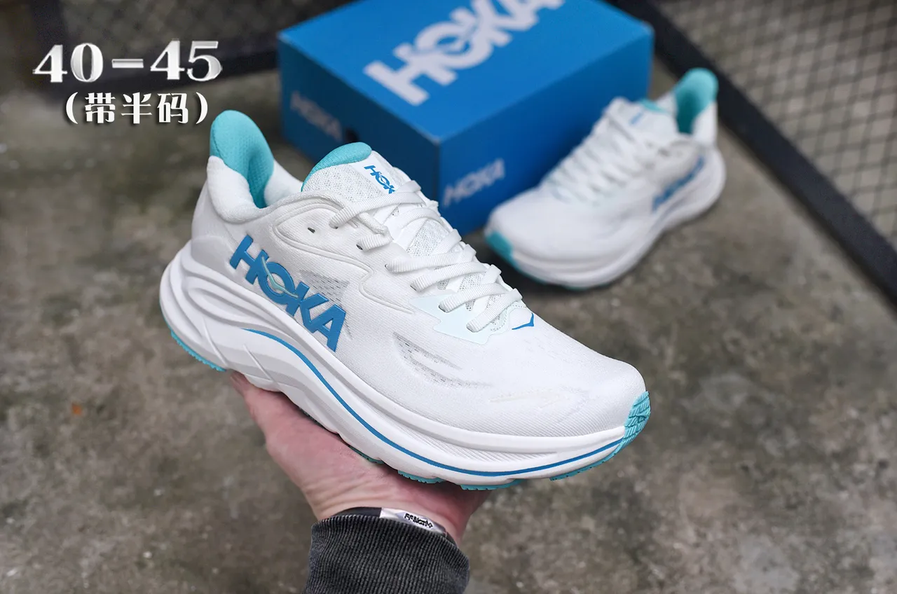 Hoka branco azul ingenieril knit upper esculpido sola média running tênis 3