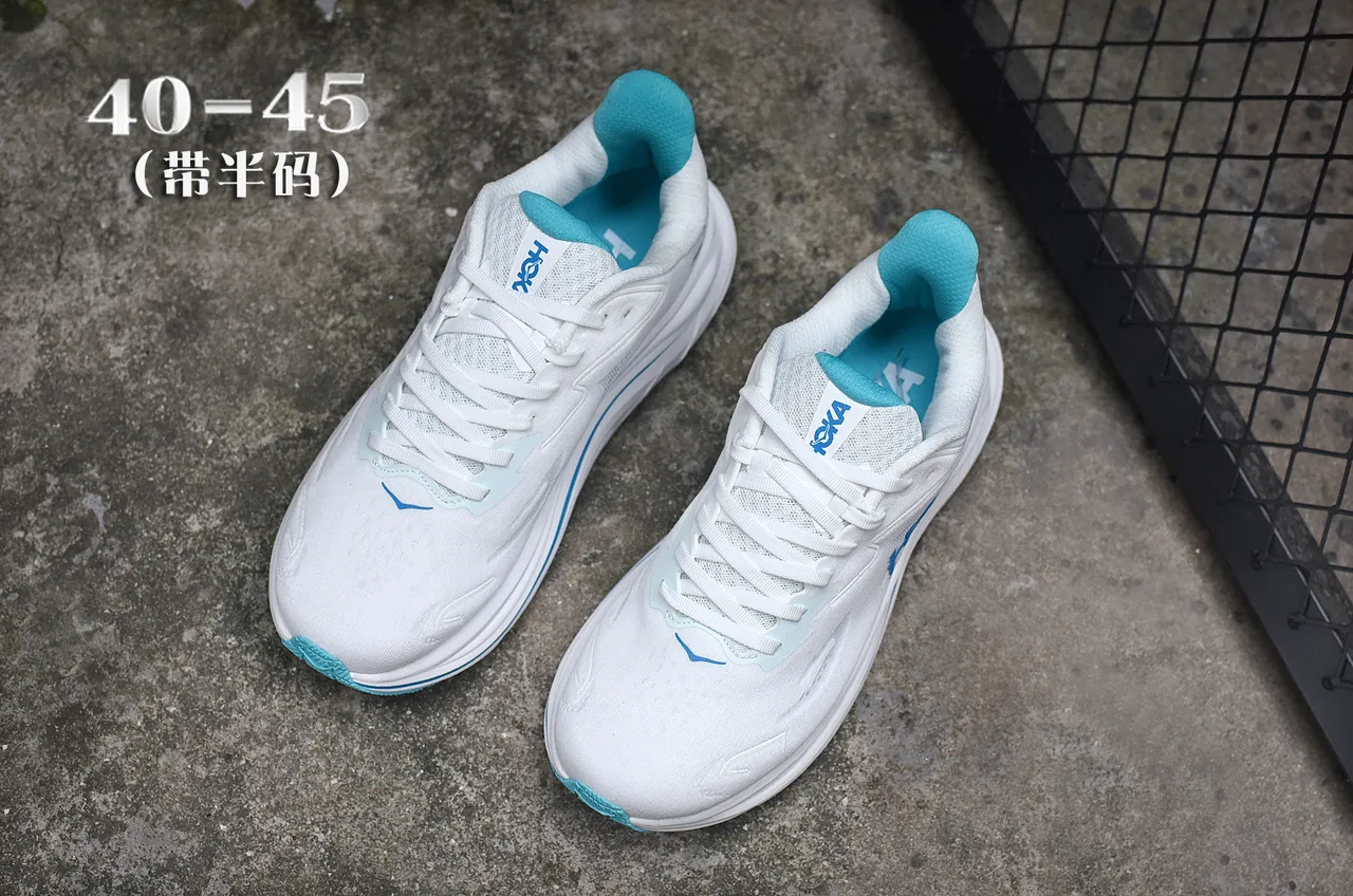 Hoka branco azul ingenieril knit upper esculpido sola média running tênis 4