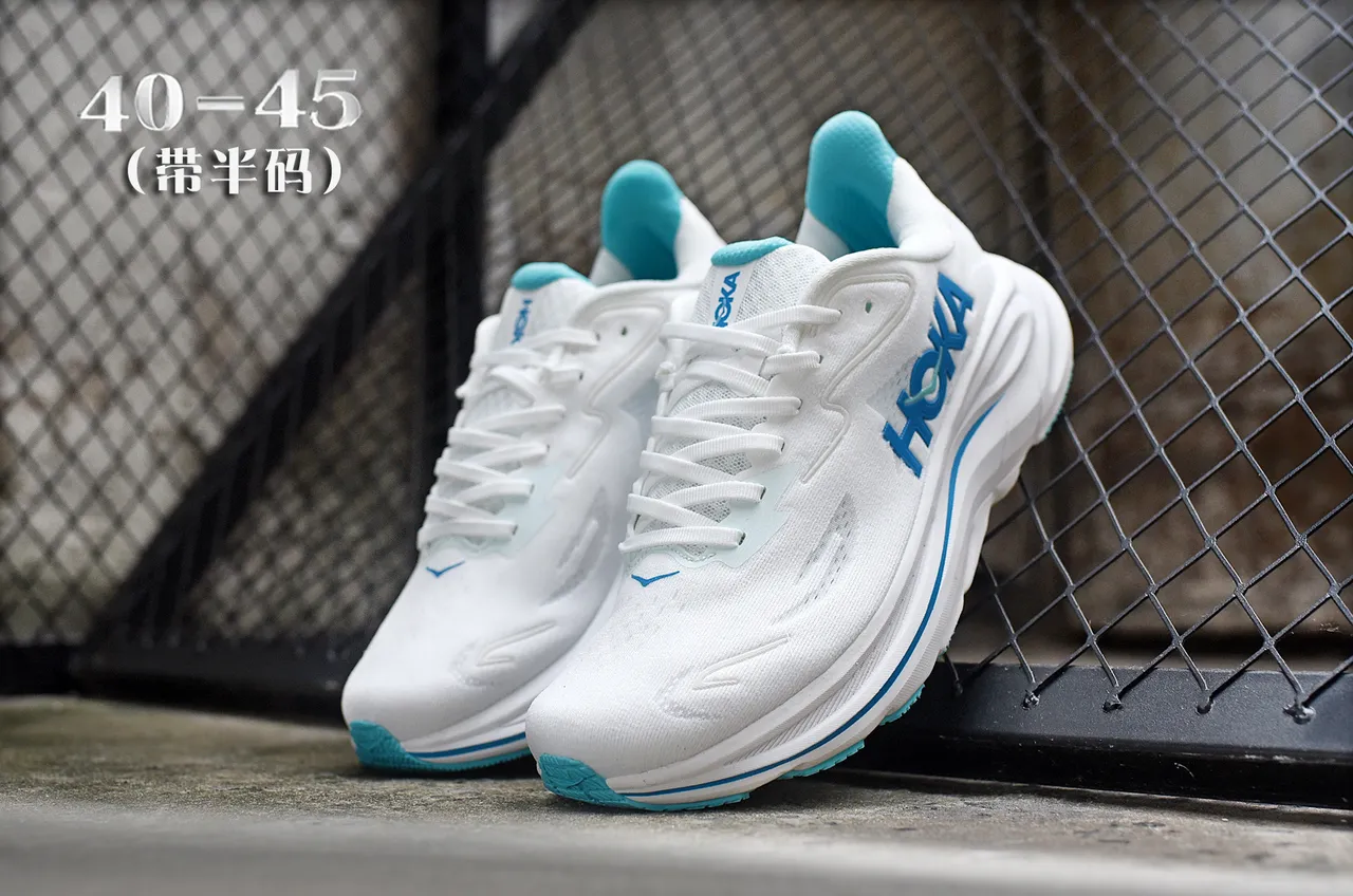 Hoka branco azul ingenieril knit upper esculpido sola média running tênis 5