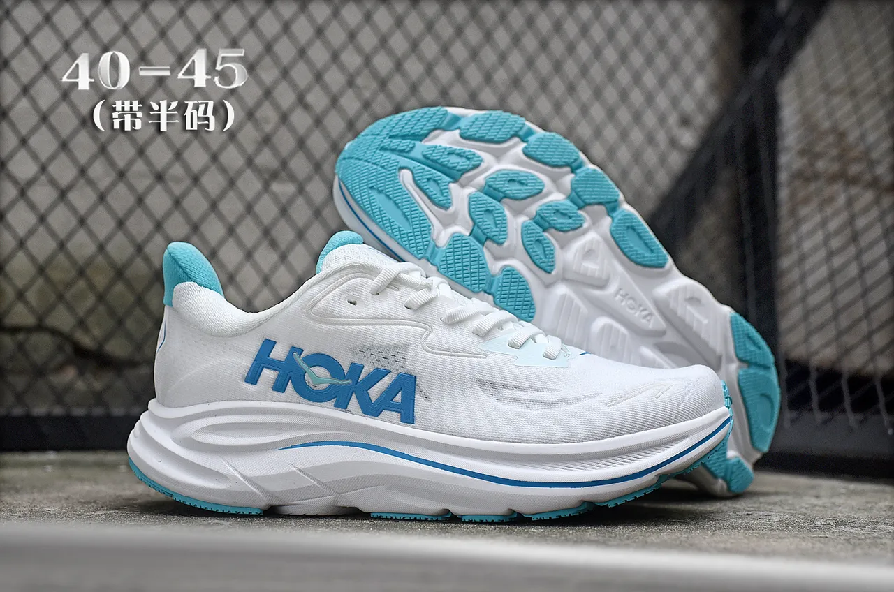 Hoka branco azul ingenieril knit upper esculpido sola média running tênis 7
