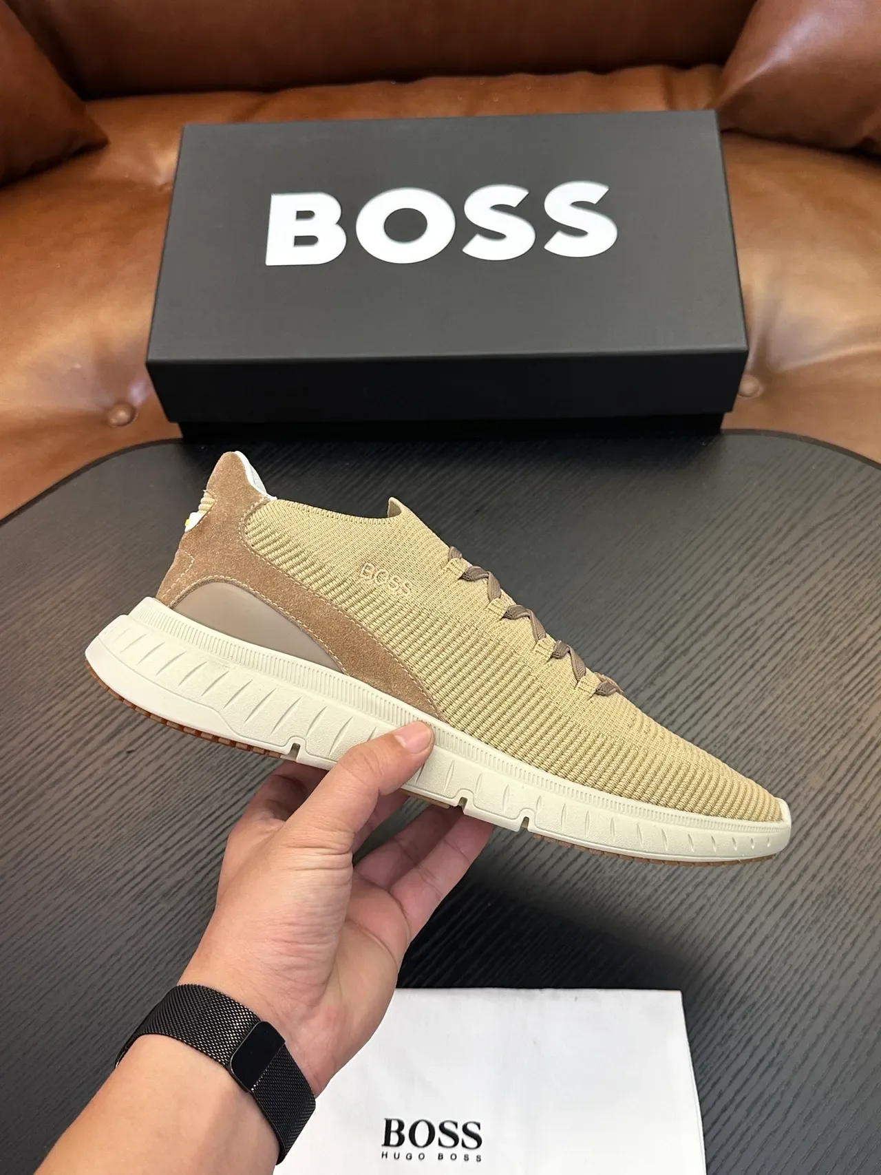Hugo Boss chaussures lifestyle beige en maille slip-on 2