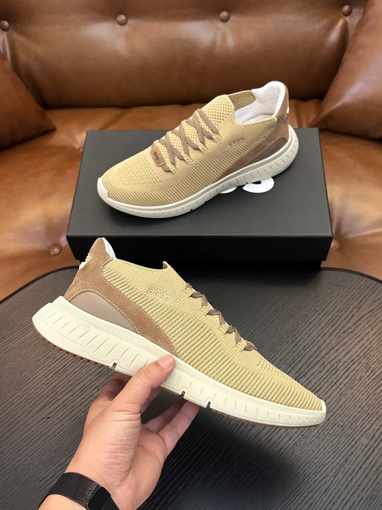 Hugo Boss chaussures lifestyle beige en maille slip-on 5
