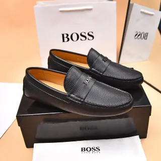 Hugo Boss Black Brown Pebbled Leather Penny Strap Loafer