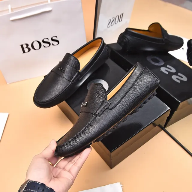 Hugo Boss Noir Brun Cuir Grainé Bride Penny Mocassin 4