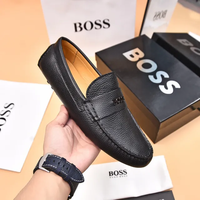 Hugo Boss Noir Brun Cuir Grainé Bride Penny Mocassin 5
