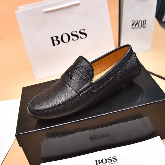 Hugo Boss Noir Brun Cuir Grainé Bride Penny Mocassin 6