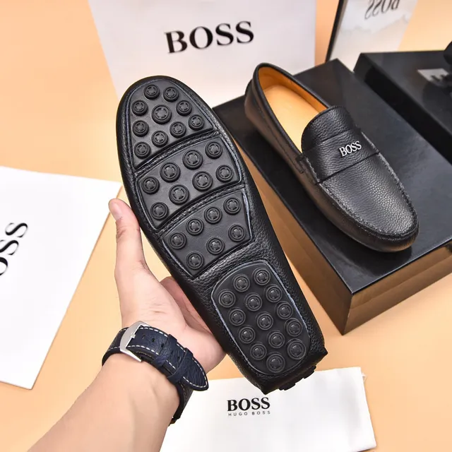 Hugo Boss Noir Brun Cuir Grainé Bride Penny Mocassin 7