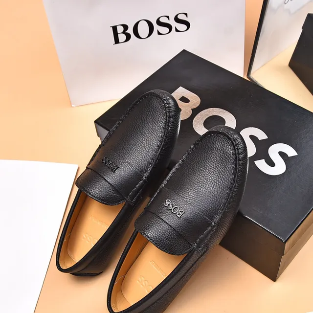 Hugo Boss Noir Brun Cuir Grainé Bride Penny Mocassin 8