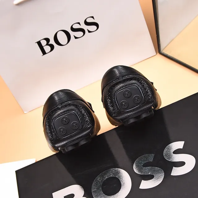 Hugo Boss Noir Brun Cuir Grainé Bride Penny Mocassin 9