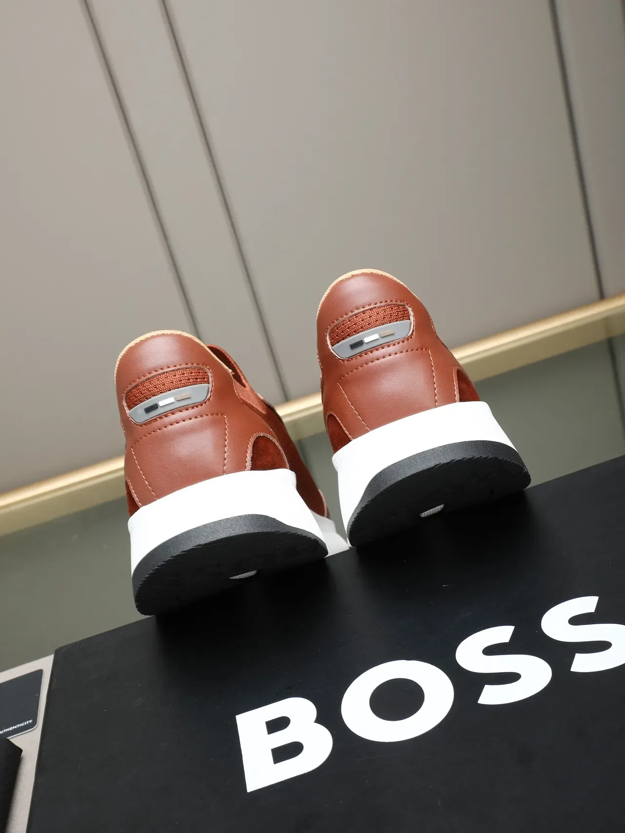 Hugo Boss Brown Knit and Leather Platform Sneaker 3