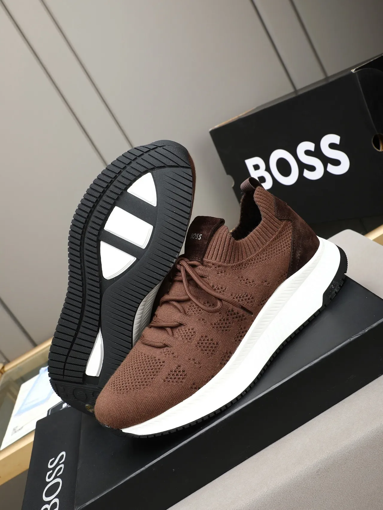 Hugo Boss Brown Knit Sock-Fit Sneaker 4