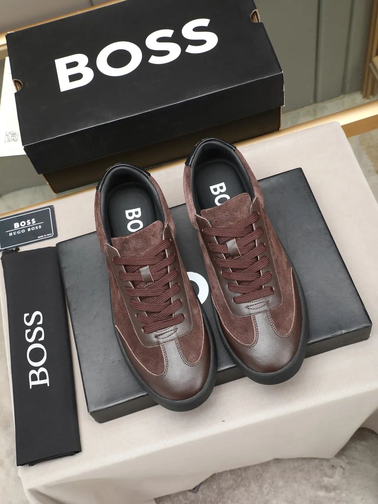 Hugo Boss Brown Suede and Leather Platform Sneaker 2