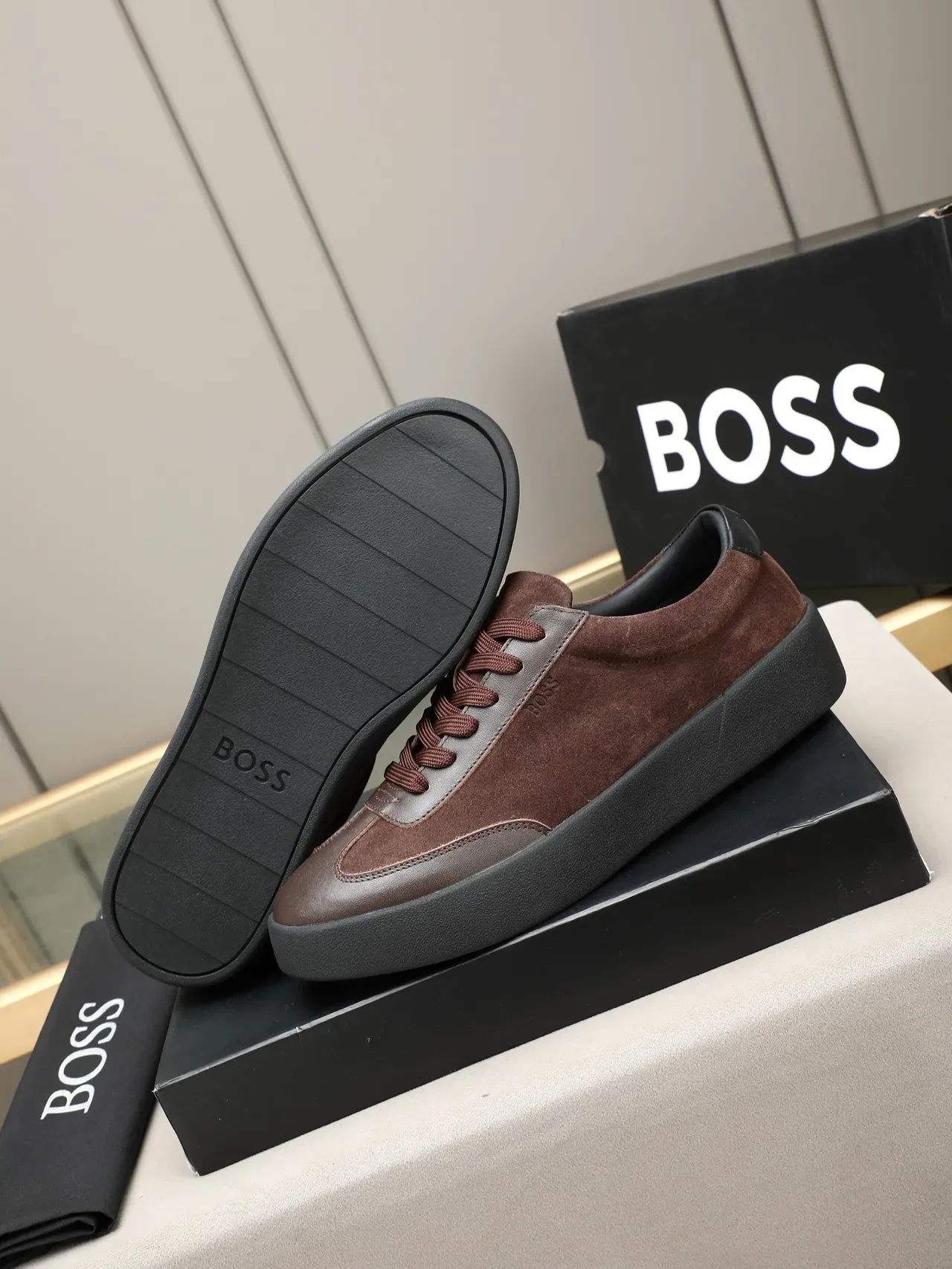 Hugo Boss Brown Suede and Leather Platform Sneaker 4