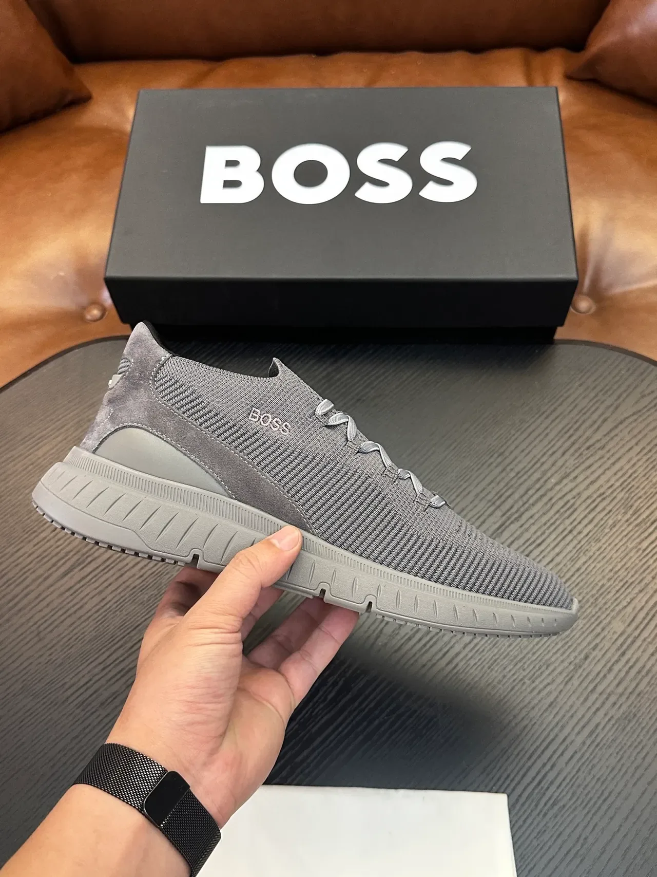Hugo Boss Chaussures Tricot Slip-On Gris Lifestyle 2