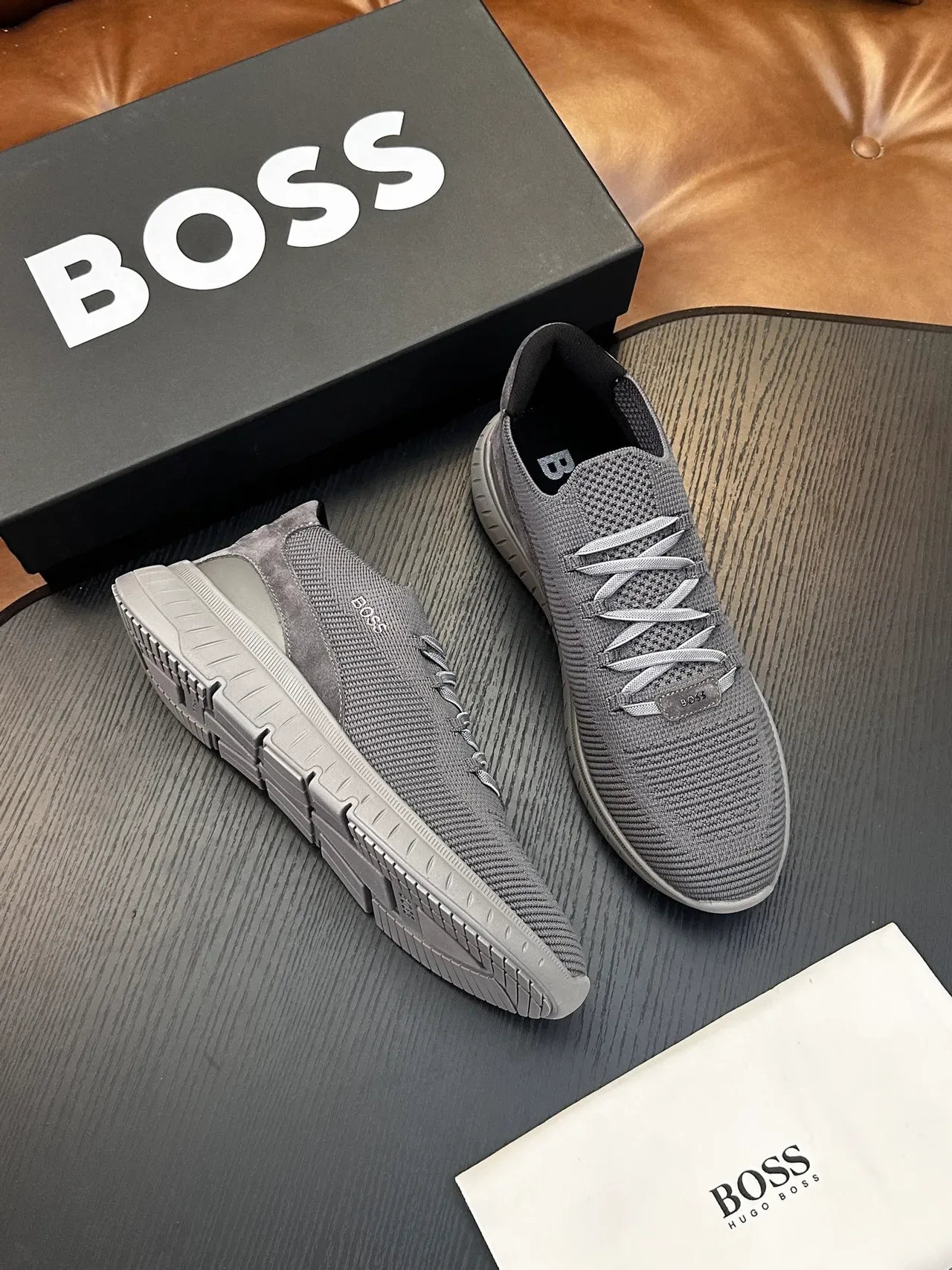 Hugo Boss Chaussures Tricot Slip-On Gris Lifestyle 4