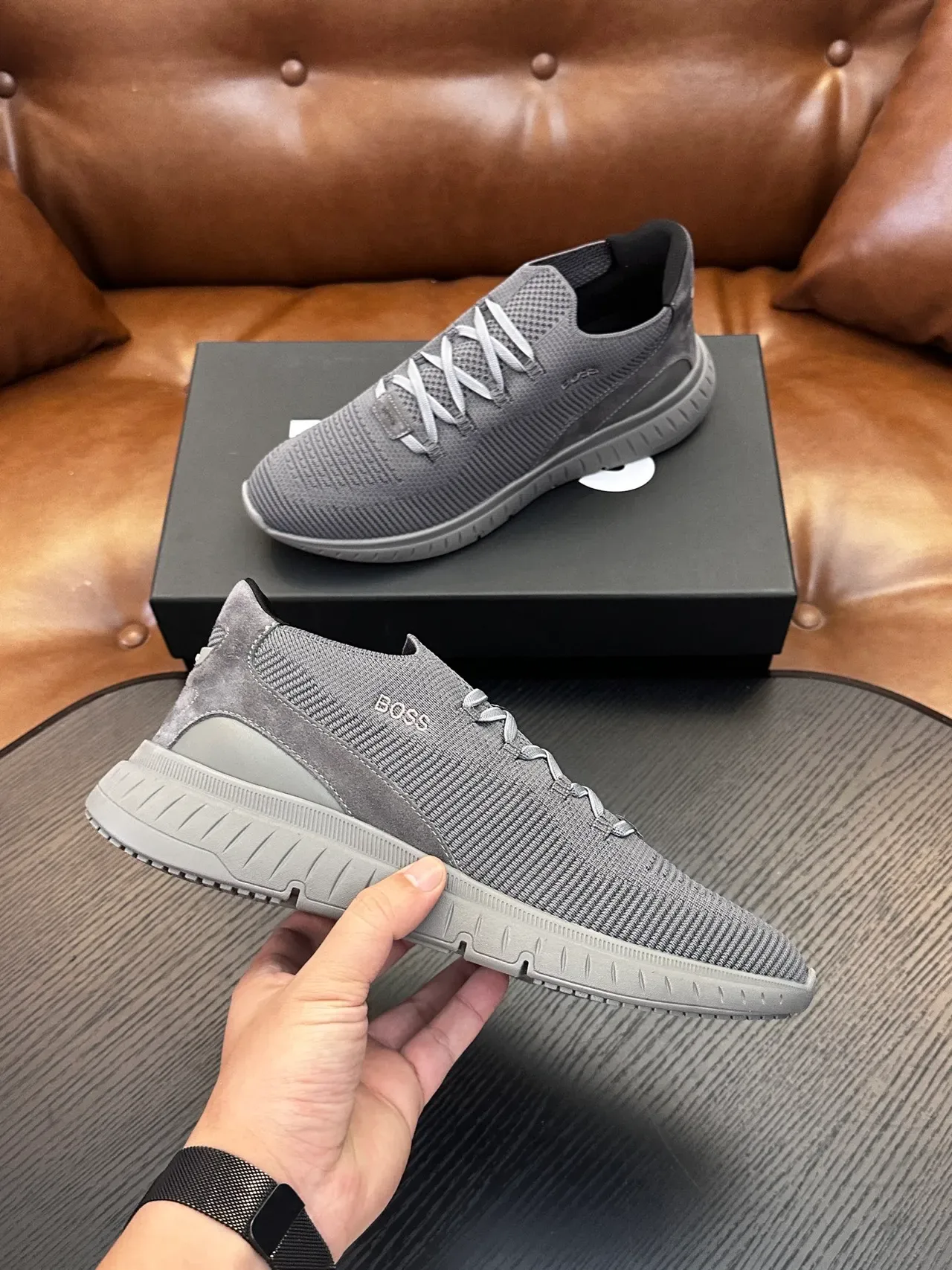 Hugo Boss Chaussures Tricot Slip-On Gris Lifestyle 5