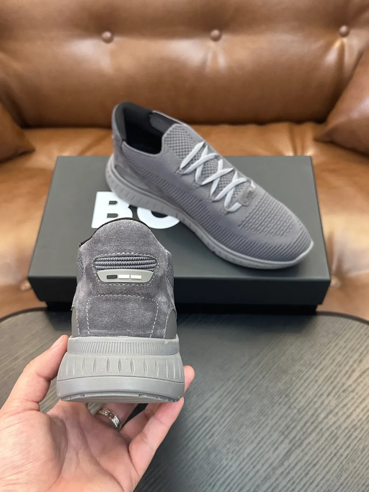 Hugo Boss Chaussures Tricot Slip-On Gris Lifestyle 8