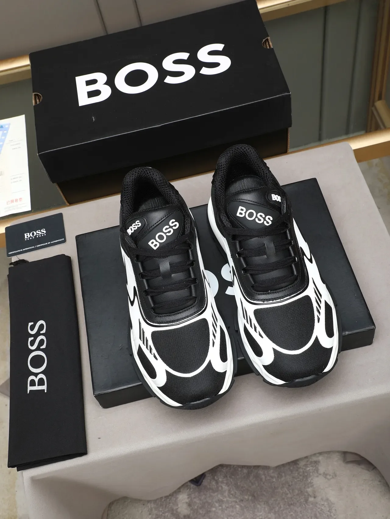 Hugo Boss Lifestyle Sneaker Black and White Wave Overlay Sneaker 2