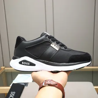 Hugo Boss Lifestyle Sneaker Black White Mixed-Material Upper Metallic Branded Lace Strap Lifestyle Sneakers