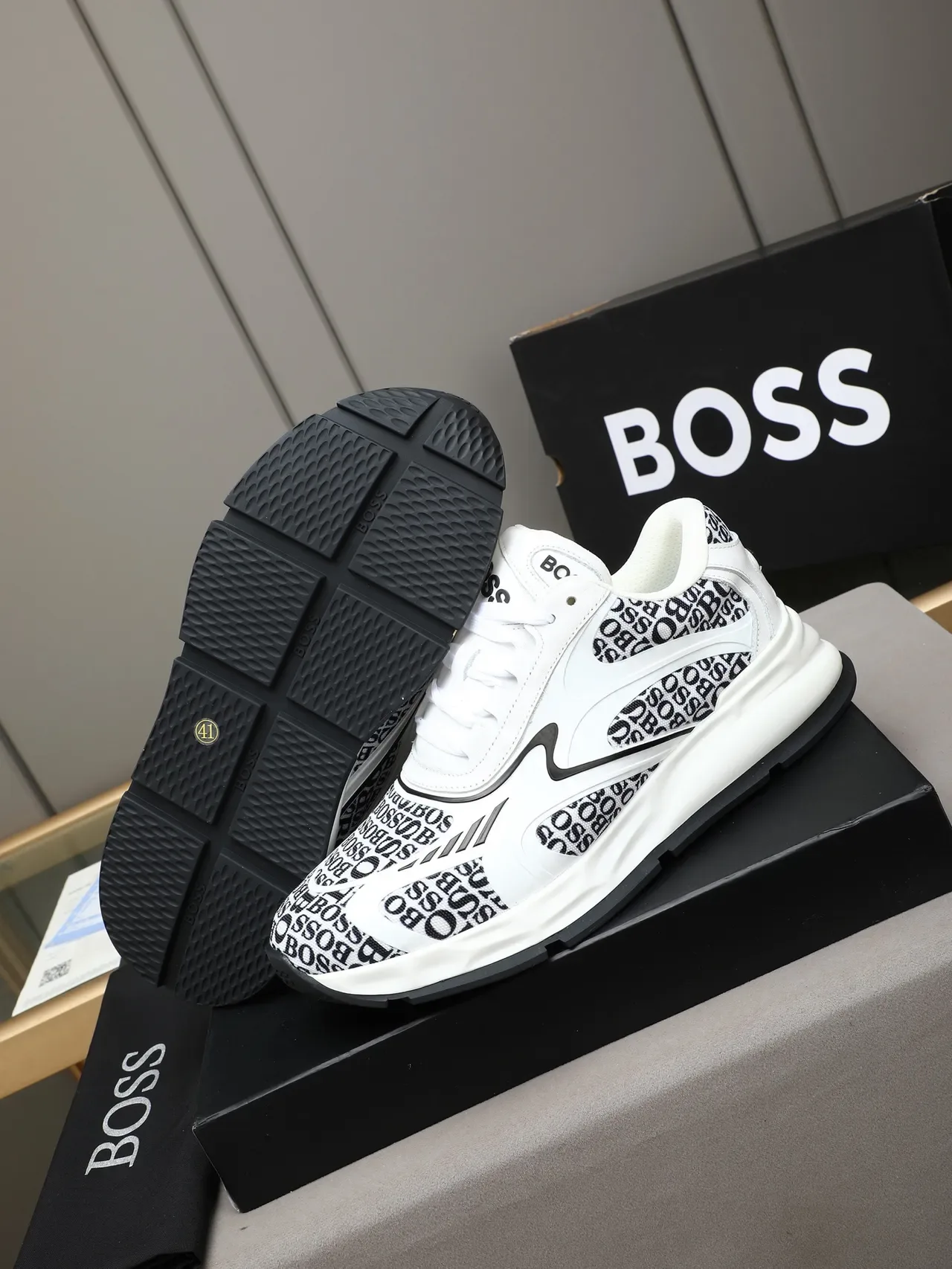 Hugo Boss Monogram-Print White Lifestyle Sneakers 4