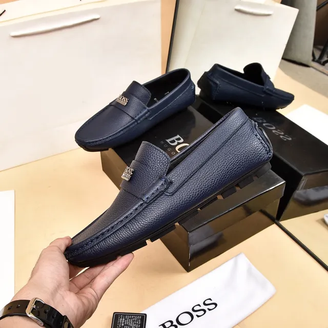 Hugo Boss Navy Pebbled Leather Penny Loafer 2